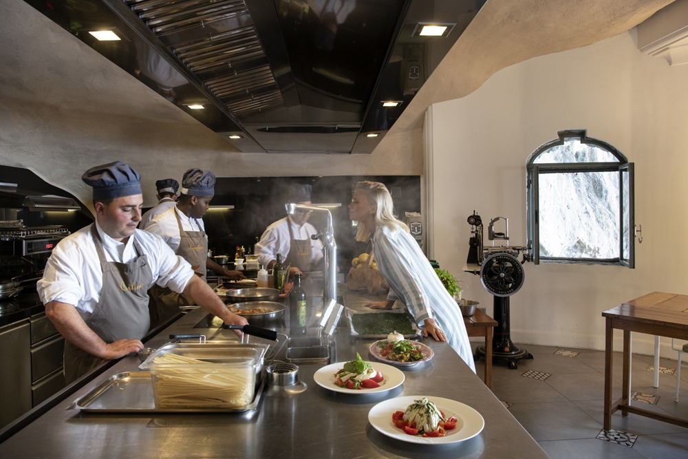 Working in the kitchen of Il Carlino Restaurant at Relais & Chateaux Il San Pietro di Positano